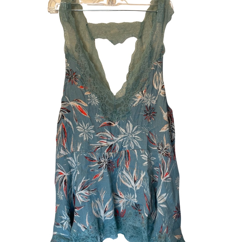 Free People Lace Top in Blue and Red